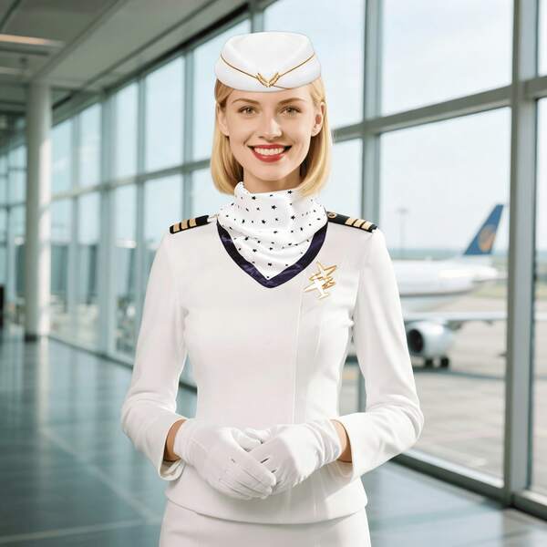 Halloween 4pcs Flight Attendant Costume Accessories Women's Aviation Attendant Set Flight Attendant Hat Pin Scarf Gloves Adult Dress-Up Outfit