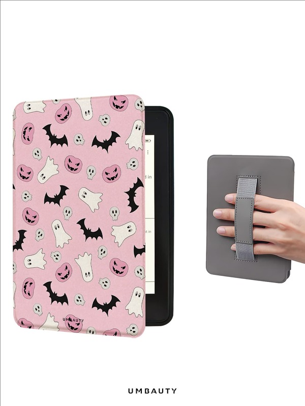 UMBAUTY Casing Pelindung Motif Pink & Halloween untuk Kindle Paperwhite 7/6.8/6 Inci (Generasi ke-12/11/10/7/6/5 - 2024) | Aksesori E-Reader Kindle Colorsoft Signature Edition, Casing Pelindung Minimalis Lucu dengan Tali Genggam, Cocok Sebagai Hadiah untuk Rekan Kerja dan Teman
