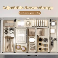 Expandable Storage Box, Large Capacity, Suitable For Office, Vanity, Plastic Desktop Cosmetic Organizer Tray, Kitchen Utensils, Bedroom Dressing Table Storage Box, College Dorm Stationery, School Supplies Drawer Divider - White - View 4
