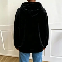 大尺碼女款韓版天鵝絨寬鬆休閒純色針織長袖運動服,適合秋冬日常穿著 - 黑色 - 查看 5