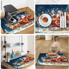 1pc Dish Drying Mat, Coffee Machine Mat, Christmas Reindeer Sleigh Pattern Dish Drying Mat, Suitable For Kitchen, Dining Room, Holiday Table Atmosphere, Practical Home Decor For Winter Christmas Season, Family Gift, Tabletop Decoration - XYLSD-909 - View 11