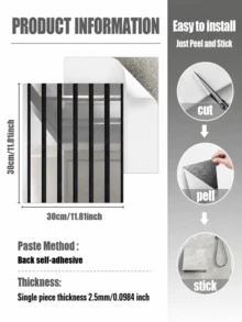 10pcs 30*30cm Mirror Grid Wallpaper, Gold/Silver Optional, Self-Adhesive, Easy To Tear, Ceramic Tile Effect, Waterproof, Moisture-Proof, Mildew-Proof, Suitable For Whole House Renovation, DIY Design - 10 Pcs-30*30CM - View 3