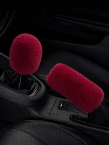 2pcs Artificial Rabbit Fur Car Gear Shift Cover And Handbrake Cover Set, Soft Warm Plush Elastic Car Gear Shift Handbrake Protector, Cute Feminine Car Interior Accessories - A - View 4