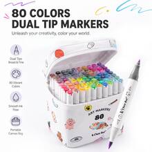 Chen Rui Professional Dual-Tip Art Markers Brush Tip + Fine Tip 48/60/80 Colors Adult Coloring Marker Set Suitable For Artists, Beginners Painting Illustration Sketching Coloring - Sets - View 6
