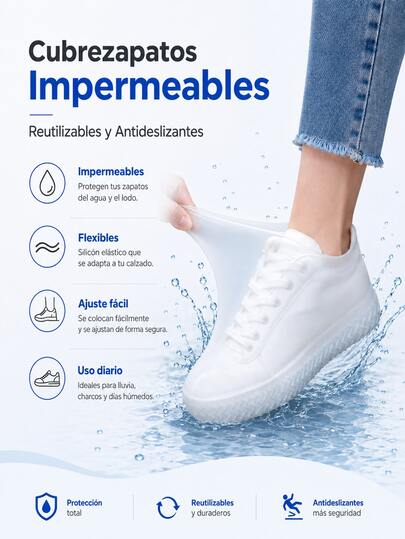 Cubrezapatos Impermeable Reutilizable de Silicona, Protector de Zapato Antideslizante para Lluvia, Cubierta Portátil Resistente al Agua y Polvo para Exterior, Viajes, Camping, Escuela, Oficina y Uso Diario