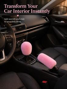 2pcs Artificial Rabbit Fur Car Gear Shift Cover And Handbrake Cover Set, Soft Warm Plush Elastic Car Gear Shift Handbrake Protector, Cute Feminine Car Interior Accessories - A - View 10