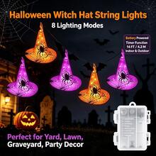 1 String Of 6 Dual-Color Witch Hat Lights, Halloween Hanging LED String Lights, Outdoor Garden Party Carnival Decoration, 6 Dual-Color Witch Hats On One String, Halloween Hanging Lights For Yard Outdoor Party Decoration - 1-pack Halloween Hat - View 2
