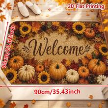1/2pcs Autumn Door Mat, Thanksgiving Theme Flannel Door Mat, Soft Comfortable Absorbent Non-Slip Machine Washable, Multi-Functional Home Entrance Carpet Kitchen Bathroom Hallway Mat, Decorative Sunflower Pumpkin Maple Leaf Pattern, Suitable For Living Room Bedroom Patio Laundry Room Holiday Decor - Multicolor - View 16