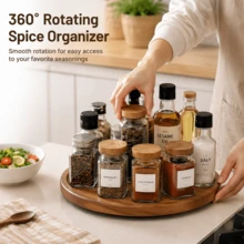 360° Rotatable Round Wooden Turntable, Multifunctional Spice Storage Tray For Kitchen Counter, Cabinet & Bathroom, Easy To Clean, Ideal Gift For Father's Day, Housewarming & Birthday - Khaki - View 6