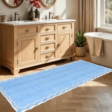 1pc Light Blue Wavy Rug, Washable & Foldable Bohemian Floral Carpet, Suitable For Kitchen, Hallway, Bathroom, Bedroom, Living Room, Kitchen, Corridor, Entryway, Laundry Room And Other Home Decor - Baby Blue - View 6