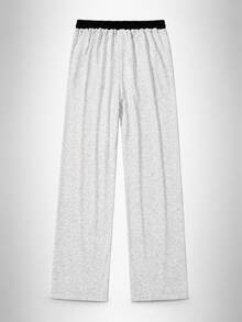 Women's Colorblock Elastic Waist Drawstring Loose Wide Leg Sweatpants Milano Letter Print Casual Streetwear Long Pants With Pockets - Grey - View 4