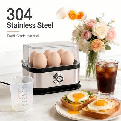 Electric Egg Cooker - Holds 6 Eggs, Can Cook Hard-Boiled, Soft-Boiled, And Runny Eggs, With Automatic Power-Off And Alarm Functions, Stainless Steel Household Electric Egg Cooker, Suitable For Kitchen, Cooking Breakfast Foods And A Variety Of Foods