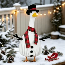 Christmas Porch Goose Outfit Snowman Goose Costume With Hat And Scarf Geese Clothes For Garden Yard Outdoor Lawn Statues - White - View 4