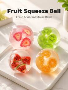 1pc Fruit Jelly Squishy Ball, Stress Relief Squeeze Fingertip Toy, Contains Realistic Fruit Slice Transparent Squishy, Desktop Decor, Study Break Stress Relief, Gift For Students And Office Workers, High Elasticity TPR Jelly Texture Anxiety Relief Sensory Toy - Multicolor - View 1