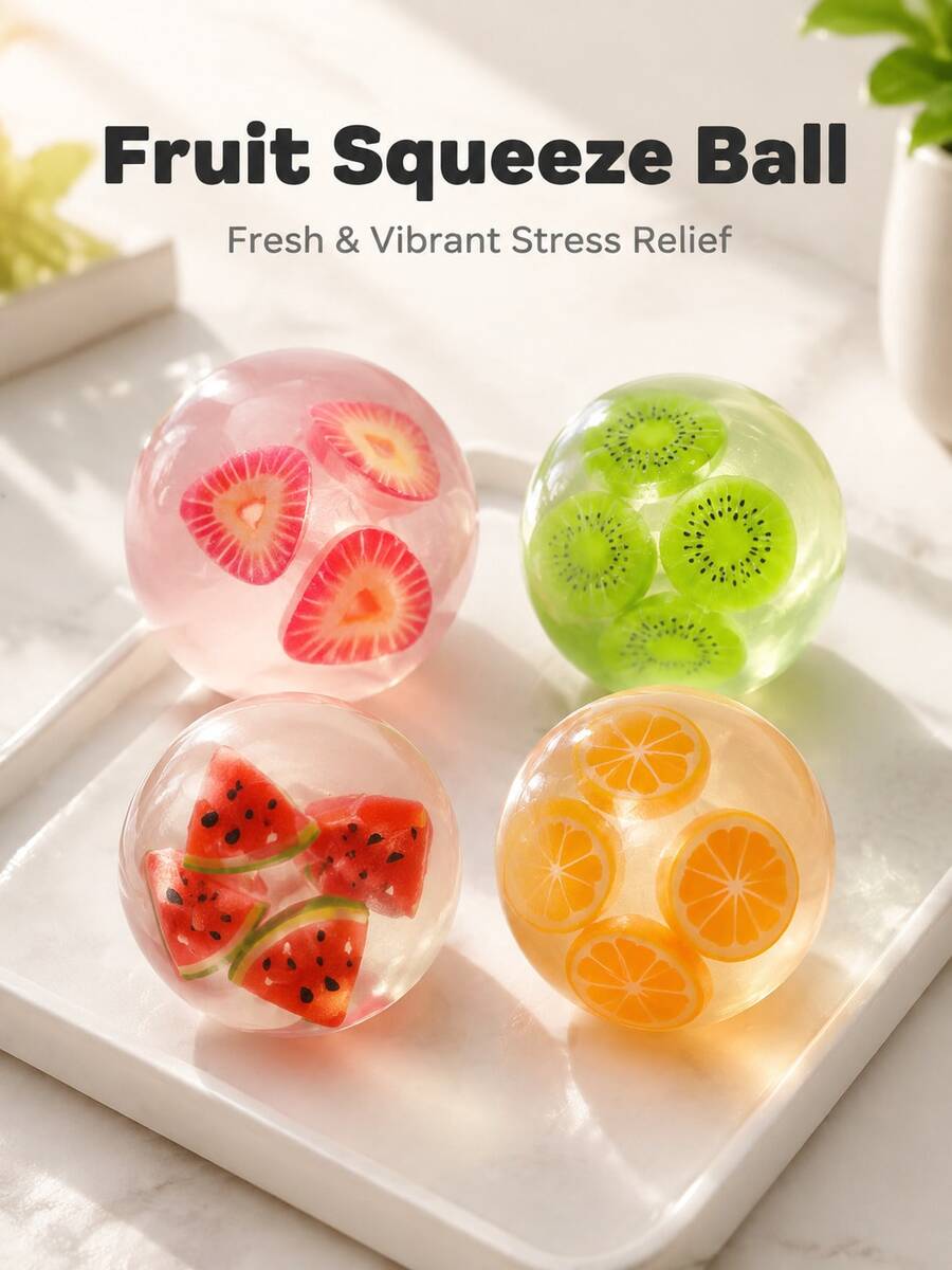 1pc Fruit Jelly Squishy Ball, Stress Relief Squeeze Fingertip Toy, Contains Realistic Fruit Slice Transparent Squishy, Desktop Decor, Study Break Stress Relief, Gift For Students And Office Workers, High Elasticity TPR Jelly Texture Anxiety Relief Sensory Toy - Multicolor - View 1