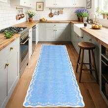 1pc Light Blue Wavy Rug, Washable & Foldable Bohemian Floral Carpet, Suitable For Kitchen, Hallway, Bathroom, Bedroom, Living Room, Kitchen, Corridor, Entryway, Laundry Room And Other Home Decor - Baby Blue - View 1