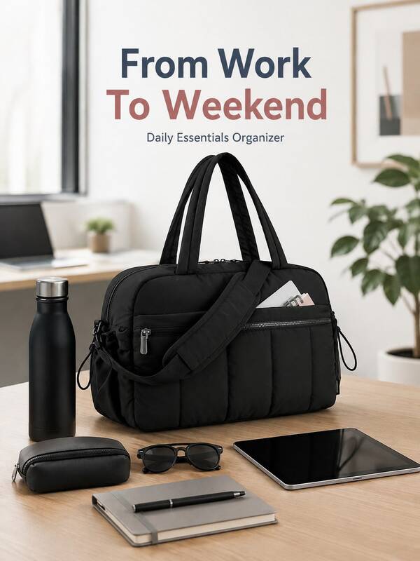 Quilted Travel Duffel Bag For Women, Large Capacity Lightweight Weekender Overnight Bag With Wet Pocket, Luggage Sleeve & Detachable Shoulder Strap, Carry On Personal Item Gym Tote For Travel, Hospital, Yoga, Vacation