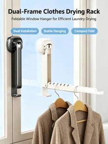 Wall-Mounted Foldable Suction Cup Clothes Drying Rack, Drill-Free Telescopic Hanging Rod, Compact Indoor Laundry Drying Rack, Suitable For Apartment Bathroom And Indoor Laundry Space, Portable Foldable Clothes Rack - Multicolor - View 2