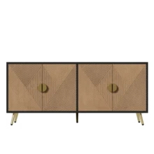 160 Cm Sideboard, Four Doors, Golden Brushed Handles And High-Gloss Table Legs, 160 X 40 X 75 Cm - Black - View 9