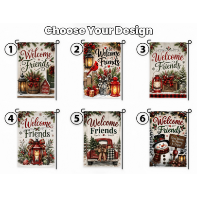 1pc Welcome Friends Garden Flag, Christmas Garden Flag, Winter Welcome Flag, Holiday Porch Decor, Farmhouse Yard Flag, 12x18in, Country Style Decoration, Christmas, Thanksgiving, Halloween, Single-Sided Printing, Durable Polyester Material, Flag Pole Not Included (Flag Only)