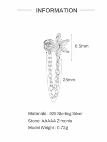 1pc Tassel 925 Sterling Silver Ear Studs For Women, Classic Ear Cartilage Studs, Flat Back Design, Suitable For Daily Wear And Party, Exquisite Jewelry - Silver - View 5