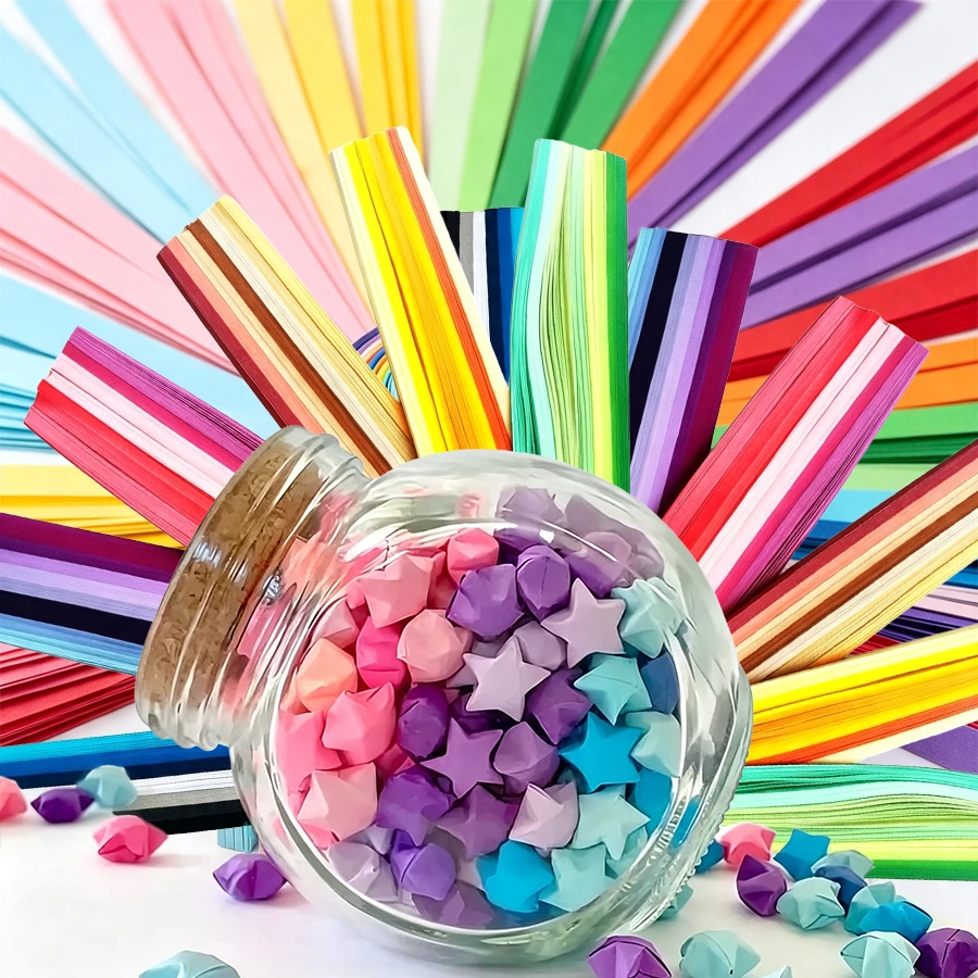 540pcs Assorted Shades Lucky Star Folding Paper Strips, Smooth Origami Craft Paper Ribbons, Multipurpose DIY Hand‑Craft Supplies, Suitable For Hand‑Folded Star Ornaments, Room Decoration, Art Class Handwork And Casual Gift Making - Multicolor - View 1
