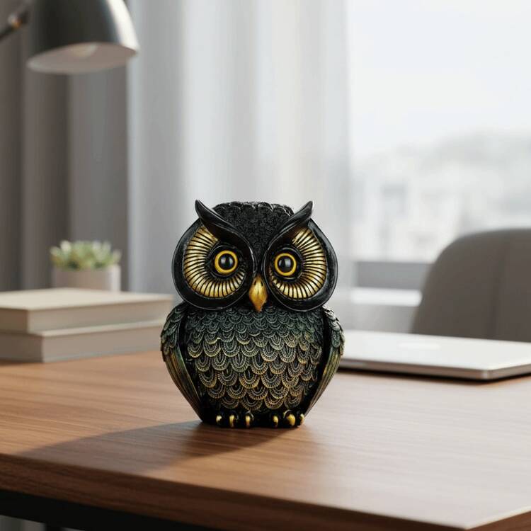 Decorative Resin Owl Statue Vintage Handcrafted Owl Ornament Adorable Retro Animal Figurine Entryway Display - Multi-color - View 4