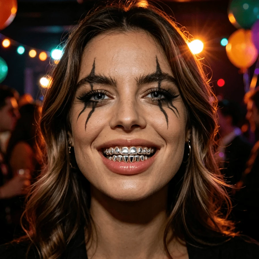 4pcs Hip Hop Electroplated Wolf Teeth Grillz, Halloween Vampire Fangs Teeth Covers, Party Gathering Stage Performance Decorative Teeth Covers - Multicolor - View 1