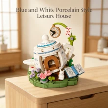 1 Set Blue And White Porcelain Style Teapot House Building Block Toy, Alice In Wonderland White Rabbit Clock Playing Cards Creative Small Particle Assembly Model, Handmade DIY Desktop Ornament, Girly Birthday Holiday Gift Home Decor - Multicolor - View 8