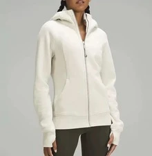 Lululemon Women's Scuba Full-Zip Hoodie Classic Hooded Jacket Fit Track Jacket Full Zip Outerwear Breathable Warm Athletic Sweatshirt With Thumbholes - 白色銀色拉鍊 - 查看 1