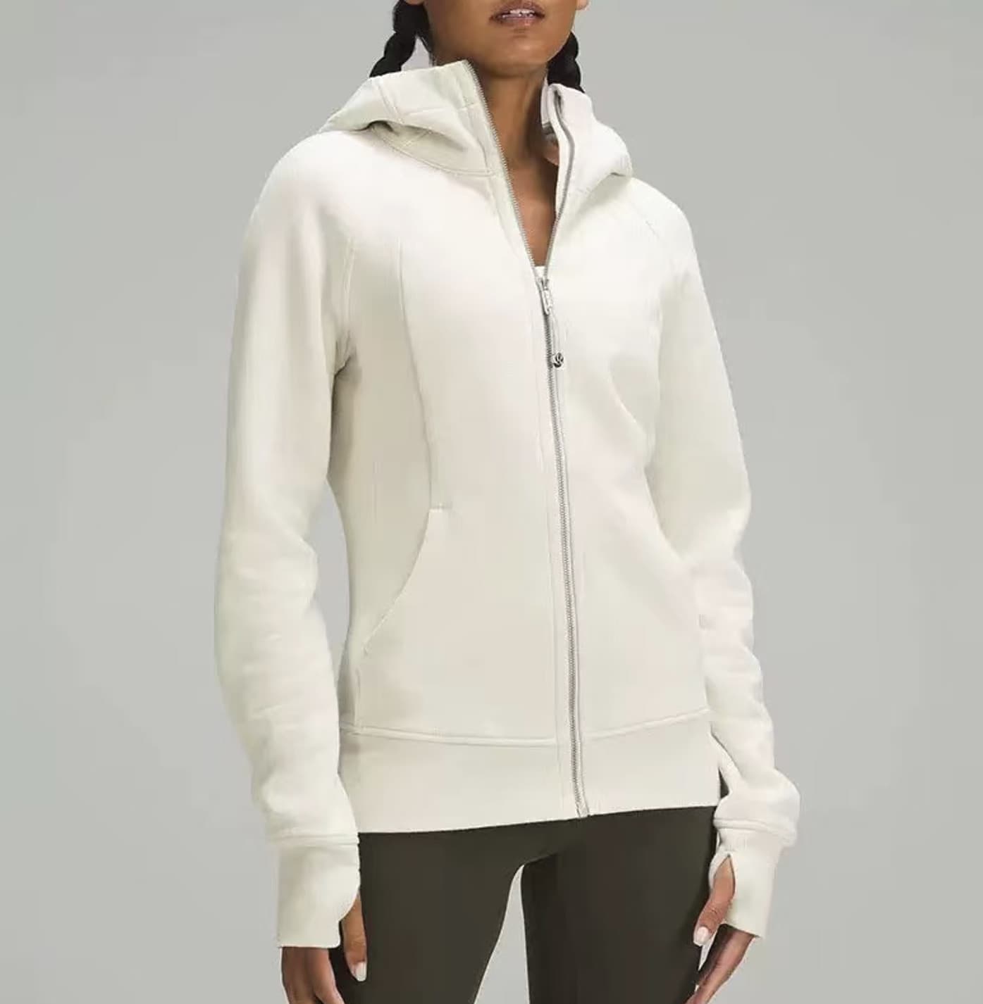 Lululemon Women's Scuba Full-Zip Hoodie Classic Hooded Jacket Fit Track Jacket Full Zip Outerwear Breathable Warm Athletic Sweatshirt With Thumbholes - 白色銀色拉鍊 - 查看 1