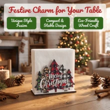 1/4pcs Christmas Tree Wooden Napkin Holder With Snowman Rustic Farmhouse Table Tissue Paper Stand Dispenser For Holiday Dining Home Decor Xmas Party Decoration - Multicolor - View 10