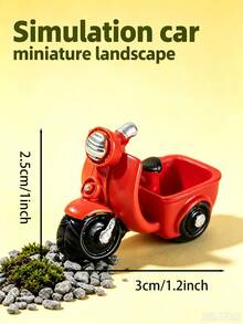 35/15/1pc Mini Red Tricycle And Motorcycle Resin Figurines, Realistic Cartoon Miniature Decor, Exquisite Home Desktop Decoration, Fairy Garden Micro Landscape Scene Arrangement Handmade Decor - A - View 5