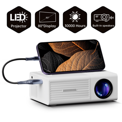 Portable Projector, Supporting 1080P, USB Connection, Button Control, Remote Control - Compatible With Smartphones, Tablets And Laptops. Native Resolution 320*240P, Large Screen Display, High-Quality Speakers.