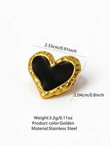 VceTd 1PC Romantic Heart Series Asymmetrical Heart Design Stainless Steel Brooch For Women, Suitable For Daily Wear, Dating Or Gift Giving - Golden - View 10