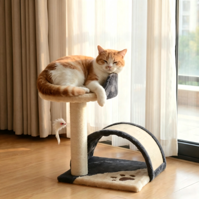Multifunctional Cat Tree With Wear‑Resistant Sisal Scratching Posts, Cat Nest And Hanging Ball Toys. The All‑In‑One Design Meets Cats' Needs For Claw Sharpening, Resting And Playing.