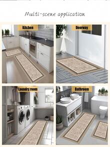 1pc Retro Chessboard Border Pattern Kitchen Mat, 3.5 Mm Soft Rubber That Absorbs Water And Is Easy To Clean. Suitable For Corridors, Bathrooms, Living Rooms, Outdoor Door Mats, And Toilets. Useable Throughout The Year And For Various Holidays. - Multicolor - View 7