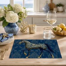 1pc/4pcs/6pcs Horse Pattern Printed Linen Placemats, Rectangular Table Mats, Washable, Easy To Clean, Plate Mats, Bowl Mats, Western Style Table Mats, Suitable For Kitchen, Dining Room, Family Gatherings, Coffee Table And Daily Table Decor - Multicolor - View 4