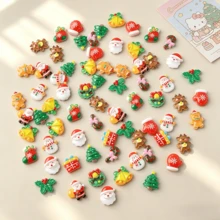 20/50/100pcs Christmas Mini Resin Charms, Including Santa Claus, Snowman, Christmas Tree, Gingerbread Man, Reindeer, Bell, Candy Cane And More Flat-Back Convex Round Designs, For DIY Slime, Hair Clips, Jewelry Making And Scrapbooking Crafts - Random Mix - Multicolor - View 9