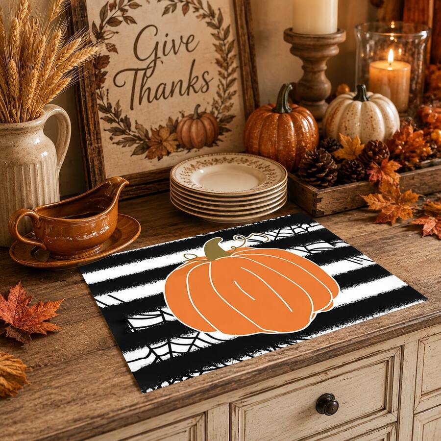 1pc Pumpkin Pattern Diatomaceous Earth Kitchen Drain Mat, Absorbent Dish Drying Mat, Coffee Machine Mat, Dishwashing Mat, Sink Mat, Kitchen Countertop Protector, Suitable For Cups, Plates, Tableware And Kitchen Decor - Multicolor - View 1