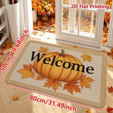 1/2pcs Autumn Door Mat, Flannel Door Mat With Pumpkin And Maple Leaf Pattern, Welcome Doormat, Non-Slip, Absorbent, Machine Washable, Multi-Functional For Entrance, Living Room, Kitchen, Bathroom, Hallway, Thanksgiving Decor Carpet - Multicolor - View 16
