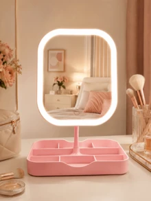 LED Makeup Mirror With Light, 3X Magnifying Suction Cup Mirror, 3 Color Lights, Dimmable Touch Control, USB Rechargeable Vanity Mirror With Storage Base, 360° Rotating, Suitable For Bedroom, Dorm And Travel, Ideal Holiday Gift - Multicolor - View 7