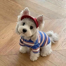 ChongTribe Korean Vintage Striped Dog Undershirt, Thin Breathable Casual Pet Clothing For Small And Medium Dogs, Printed Striped Puppy Top, Teddy Puppy Daily Outing Pet Apparel - Multicolor - View 6