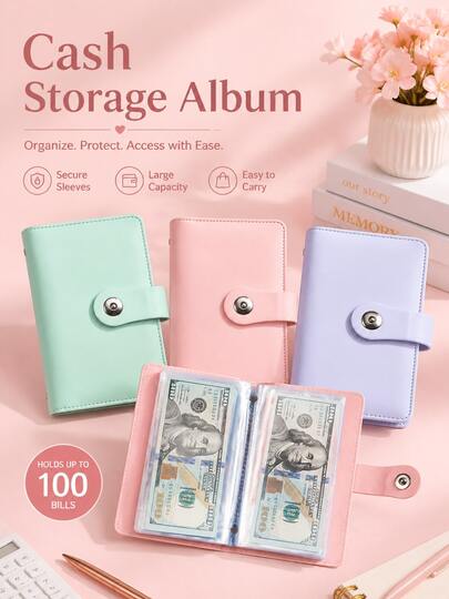 1pc Portable PU Leather Banknote Collection Album, Anti-Slip Inner Page Design Cash Storage Book, Prevent Banknotes From Sliding Out, Ideal For Collecting Commemorative Bills, US Dollars, RMB & Various Paper Currency Collecting Supplies
