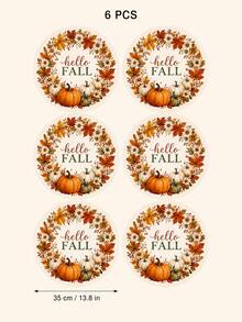 "Hello Fall" Pumpkin & Floral Wreath Round Placemat, Orange Maple Leaf & Daisy Pattern, Rustic Farmhouse Style Printed Table Mat, Suitable For Kitchen Dining Table, Thanksgiving Harvest Gathering And Autumn Home Decor - Multicolor - View 4