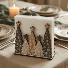 1/5pcs Rustic Wooden Christmas Tree Napkin Holder, Multi Pine Tree Tissue Storage Rack, Christmas Table Decor, Home Decor And Accessories, Winter Holiday Dining Table Desktop Ornament - Multicolor - View 1
