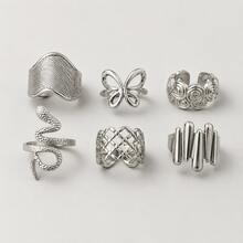 304 Stainless Steel Hollow Butterfly Multi-Style Combination Ring Set - Butterfly 6-piece Set - View 4