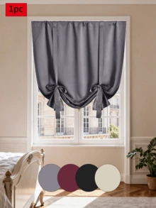 1pc High Blackout Solid Color Curtain With Tie-Up, Privacy Insulation Light Blocking, Adjustable Tie, Rod Pocket Top Design, Suitable For Bedroom, Bathroom, Kitchen, Etc. - Multicolor - View 9