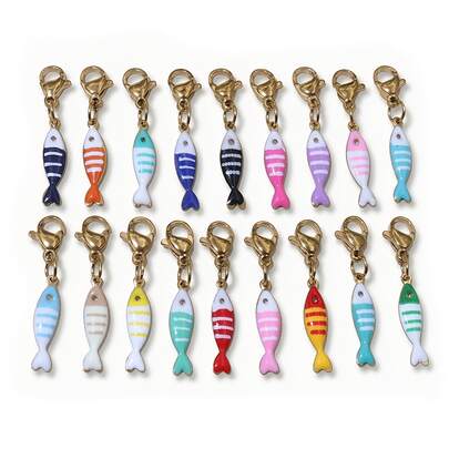 4pcs Stainless Steel Enamel Fish Charms Pendant With Lobster Clasp For Keychain Necklace DIY Jewelry Making Accessories