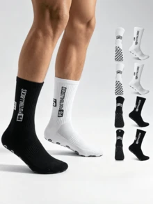 1/3/6 Pairs Men & Unisex Football/Soccer Mid-Calf Socks, Slip-Resistant, Durable, Comfortable Sports Socks For Daily Training, Fall Socks - Black and White - View 2